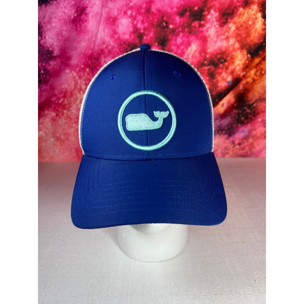 Vineyard Vines Mens Blue White Whale Logo Mesh Trucker Hat Snapback Cap